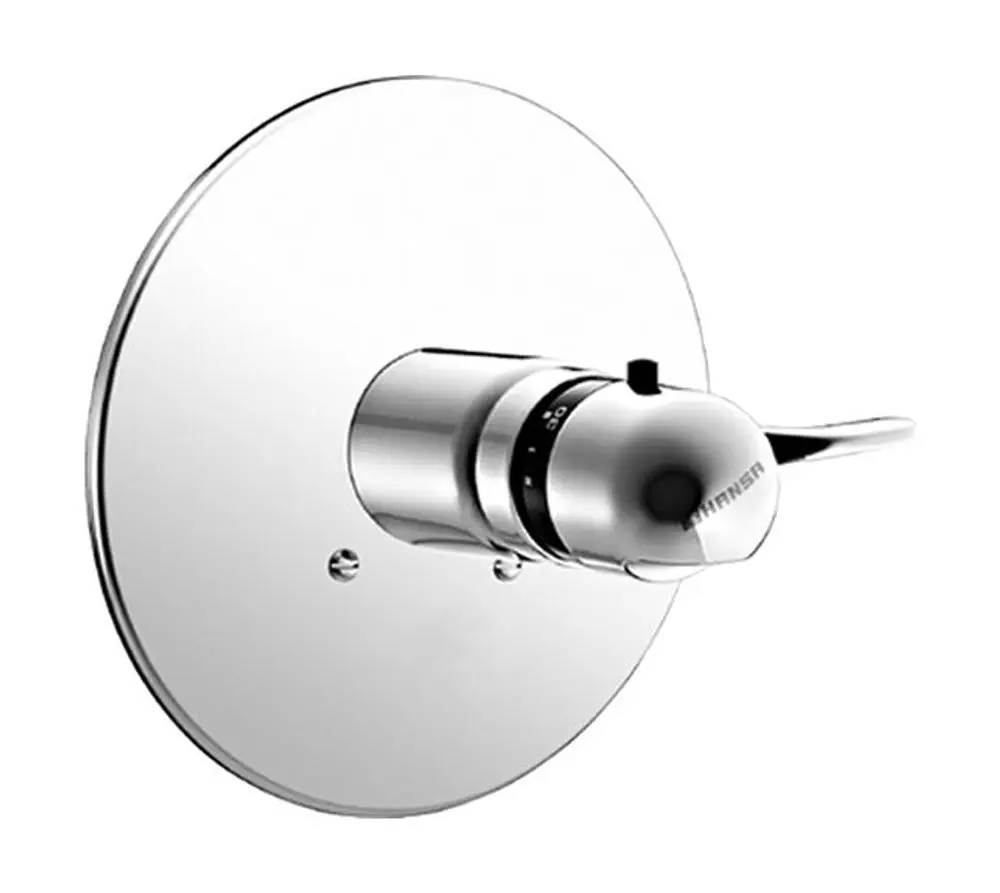 Runde Rosette für Brausebatterie in Chrom mit einem Hebel und Temperaturregler, gefertigt von HANSA.